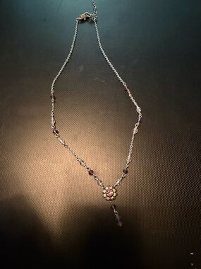 Silver Necklace with Purple Crystal Accents
